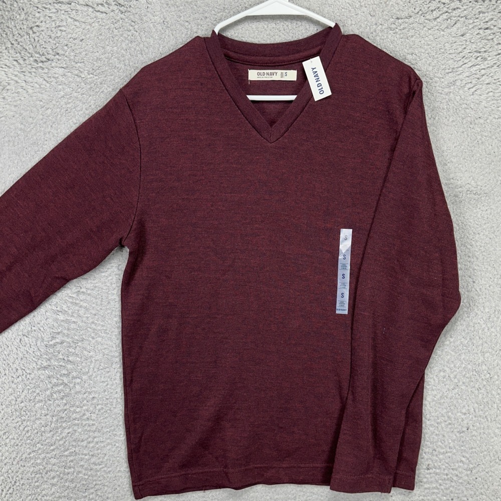 Old Navy V-Neck Sweater Adult Small Maroon Knit Pullover Long Sleeve Mens NEW‎